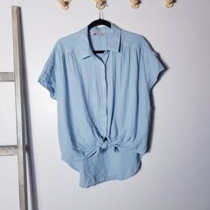 NWT SO BLUE TIE KNOT HI-LOW BUTTON DOWN BLOUSE 100% COTTON SIZE XXL